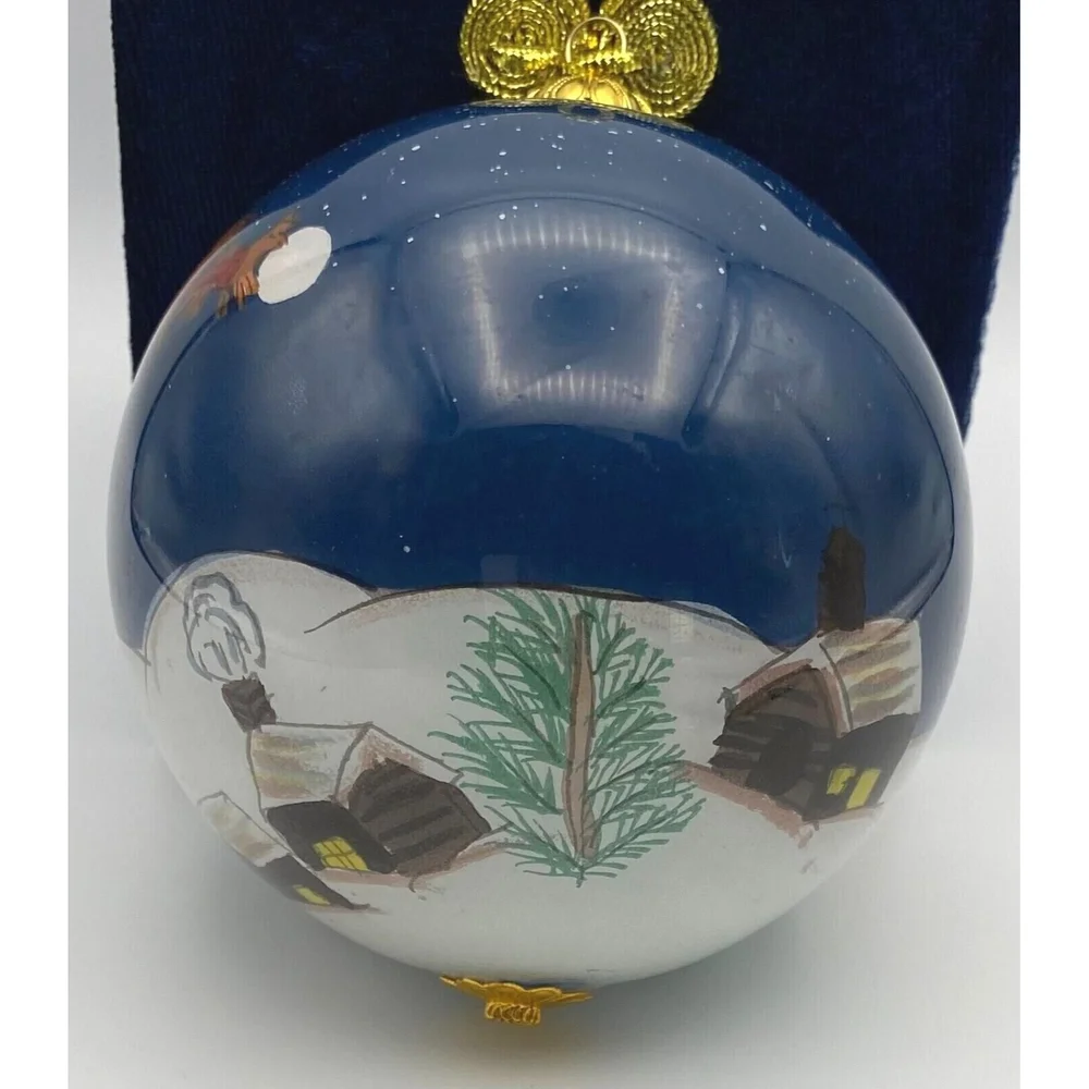 Pier 1 Li Bien Hand Painted Santa Sleigh Reindeer 1999 Christmas Glass Ornament